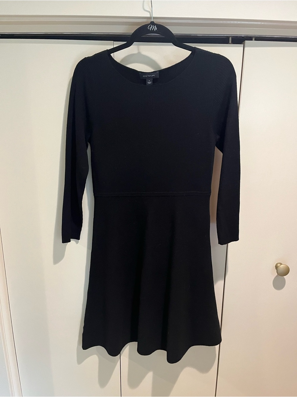 Ann Taylor Black Ribbed Merino Wool Crewneck Sweater Dress